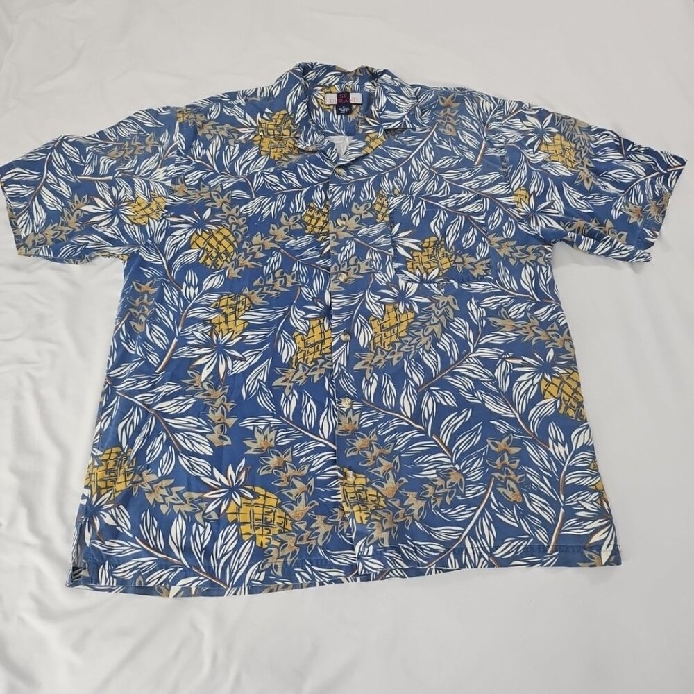 St. Durand Hawaiian Print Pineapple Floral Button Men's Camp Shirt Size M